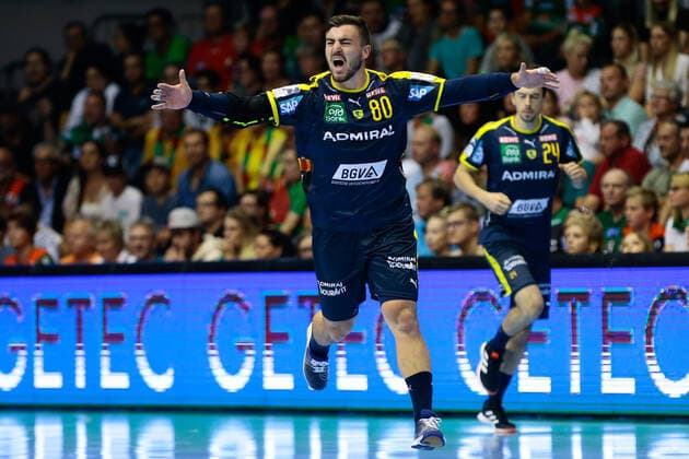 22.09.2019, xtgx, Handball Liqui Moly HBL, SC Magdeburg - Rhein Neckar Loewen emspor, v.l. Jannik Kohlbacher (Rhein Neckar Loewen, 80) Jubel, Torjubel, jubelt über das Tor, celebrate the goal, celebration GETEC Arena