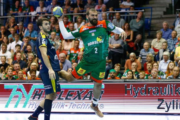 22.09.2019, xtgx, Handball Liqui Moly HBL, SC Magdeburg - Rhein Neckar Loewen emspor, v.l. Zeljko Musa (Magdeburg, 2) wirft Tor, Torschütze, erzielt Tor, Treffer, scores the goal GETEC Arena