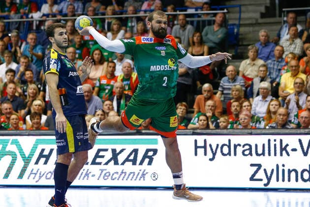 22.09.2019, xtgx, Handball Liqui Moly HBL, SC Magdeburg - Rhein Neckar Loewen emspor, v.l. Zeljko Musa (Magdeburg, 2) wirft Tor, Torschütze, erzielt Tor, Treffer, scores the goal GETEC Arena