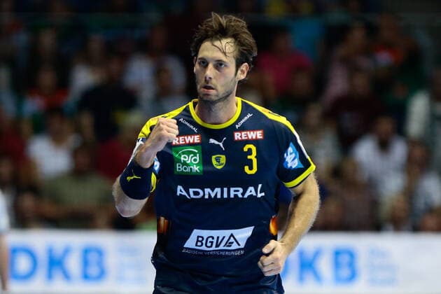 22.09.2019, xtgx, Handball Liqui Moly HBL, SC Magdeburg - Rhein Neckar Loewen emspor, v.l. Uwe Gensheimer (Rhein Neckar Loewen, 3) Jubel, Torjubel, jubelt über das Tor, celebrate the goal, celebration GETEC Arena