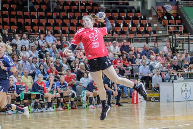 1.HBF, TSV Bayer 04 Leverkusen - SG BBM Bietigheim, Leverkusen, 22.9.2019 Elaine Rode (TSV Bayer 04 Leverkusen), TSV Bayer 04 Leverkusen - SG BBM Bietigheim am 22.9.2019 in der Ostermann Arena, Leverkusen Copyright: xBEAUTIFULxSPORTS MarcxJungex