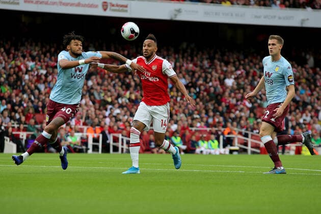 Pierre-Emerick Aubameyang of Arsenal during the Premier League match between Arsenal and Aston Villa at the Emirates Stadium, London, England on 22 September 2019. Copyright: xTomxSmeethx 24740045