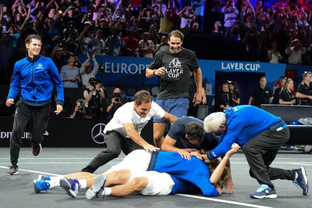 September 22, 2019, Geneva, Switzerland: Members of Team Europe celebrate winning the Laver Cup tennis event in Geneva Switzerland. Tennis 2019: Laver Cup Day 3 - ZUMAl132 20190922_zap_l132_031 Copyright: xChristopherxLevyx