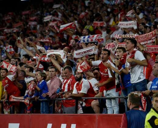 SEVILLA, SPAIN - SEPTEMBER 22: Sevilla FC fans during the League match between Sevilla FC and Real Madrid at the Ramon Sanchez Pizjuan stadium on September 22, 2019 in Seville, Spain. (Photo Cristobal Duenas) Cordon Press