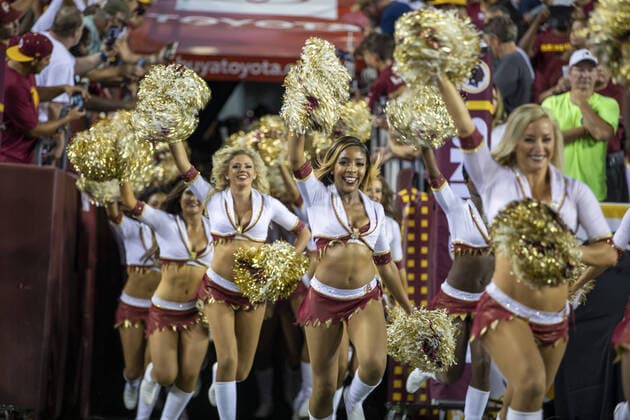 Washington Redskins Cheerleaders take the field before the start of the first quarter as the Chicago Bears take on the Washington Redskins at FedEx Field in Landover, Maryland on Monday, September 23, 2019.  WAP2019092301 TASOSxKATOPODIS
