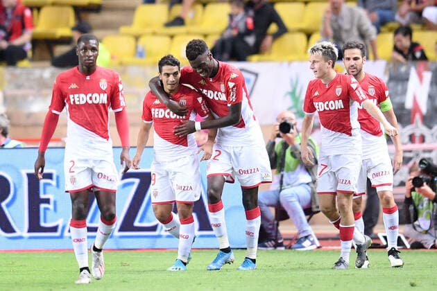 JOIE - 09 WISSAM BEN YEDDER (MONA) - 32 BENOIT BADIASHILE (MONA) - 17 ALEKSANDR GOLOVIN (MONA) - 04 CESC FABREGAS (MONA) FOOTBALL : Monaco vs Nice - Ligue 1 Conforama - 24 09 2019 FEP Panoramic 