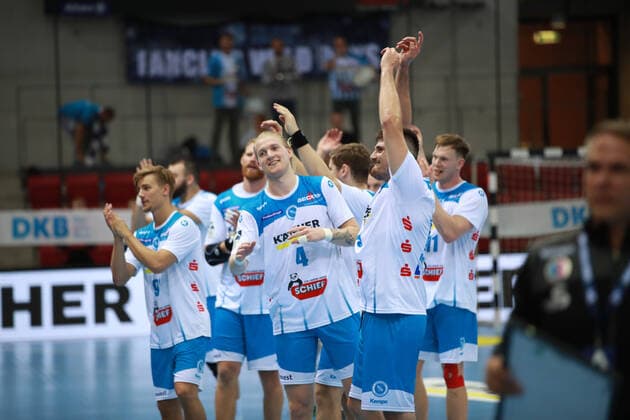 Jubel nach Spielende bei TVB 1898 Stuttgart TVB 1898 Stuttgart - HC Erlangen, DHB Pokal, 1 8 Finale am 25. 09. 2019 Stuttgart Copyright: xEIBNER Benjamin_Laux EP_BLU