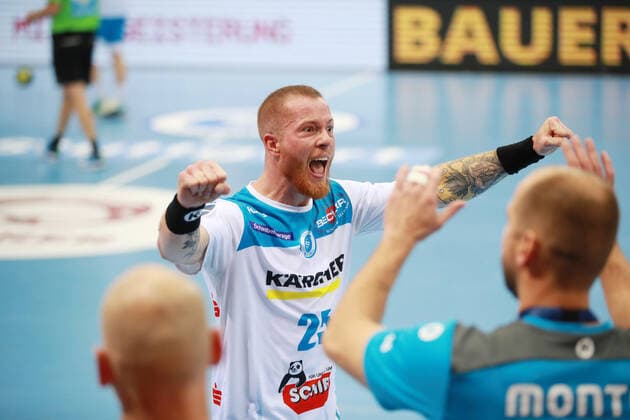 Jubel bei Patrick Zieker (TVB 1898 Stuttgart) TVB 1898 Stuttgart - HC Erlangen, DHB Pokal, 1 8 Finale am 25. 09. 2019 Stuttgart Copyright: xEIBNER Benjamin_Laux EP_BLU