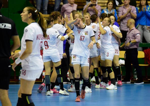 Czech players are seen during the Qualifier for women s handball European Championship, EM, Europameisterschaft Czechia vs Portugal in Olomouc, Czech Republic, September 25, 2019. (CTKxPhoto LudekxPerina) CTKPhotoP201909251136601  LPE 016