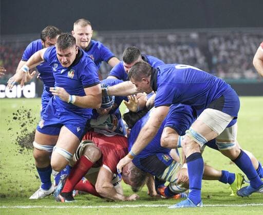 Rugby World Cup in Japan: Italy v Canada Italy players push in a maul during the second half of a Rugby World Cup Pool B match against Canada on Sept. 26, 2019, in Fukuoka, southwestern Japan. 
