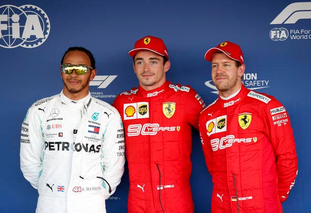 Motorsports: FIA Formula One World Championship, WM, Weltmeisterschaft 2019, Grand Prix of Russia, 44 Lewis Hamilton (GBR, Mercedes AMG Petronas Motorsport), 16 Charles Leclerc (MCO, Scuderia Ferrari Mission Winnow), 5 Sebastian Vettel (GER, Scuderia Ferrari Mission Winnow), Sochi Russia