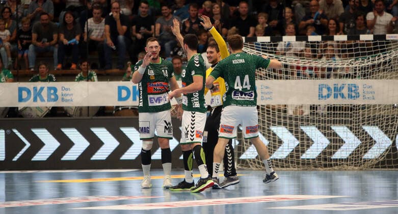 Frisch Auf Göppingen - TVB 1898 Stuttgart Deutschland, Göppingen, 29.09.2019, Handball, Liqui Moly HBL Bundesliga, Saison 2019 2020, Frisch Auf Göppingen - TVB 1898 Stuttgart: v.l. Jacob Bagersted, Ivan Sliskovic, Daniel Rebmann, Kresimir Kozina (alle Frisch Auf Göppingen).