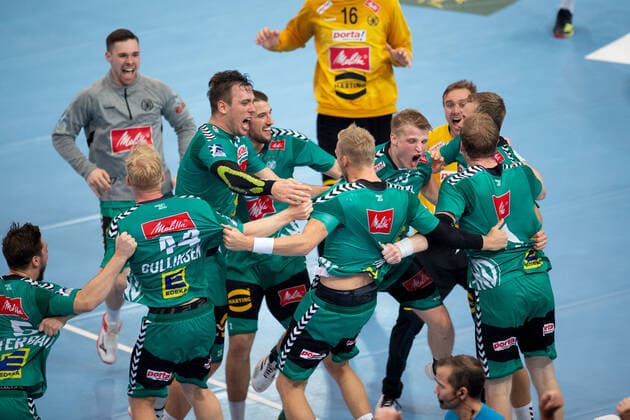 Minden, Deutschland 29.09.2019: 1. Handball-Bundesliga - 2019 2020 - GWD Minden vs. TBV Lemgo Lippe Schlussjubel (Minden) Minden Nordrhein-Westfalen Deutschland Kampa-Halle