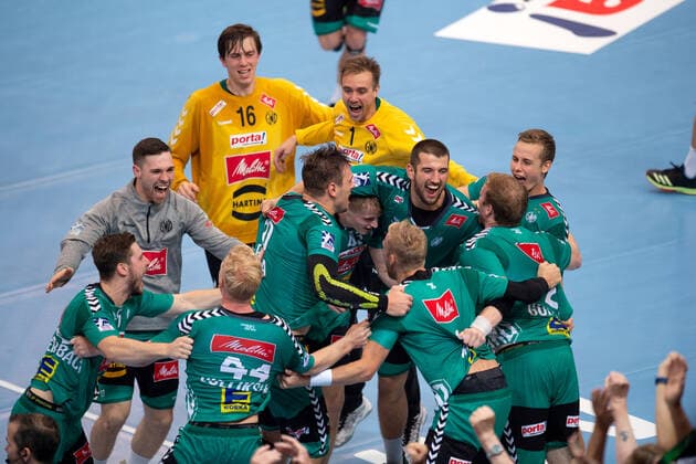 Minden, Deutschland 29.09.2019: 1. Handball-Bundesliga - 2019 2020 - GWD Minden vs. TBV Lemgo Lippe Schlussjubel (Minden) Minden Nordrhein-Westfalen Deutschland Kampa-Halle