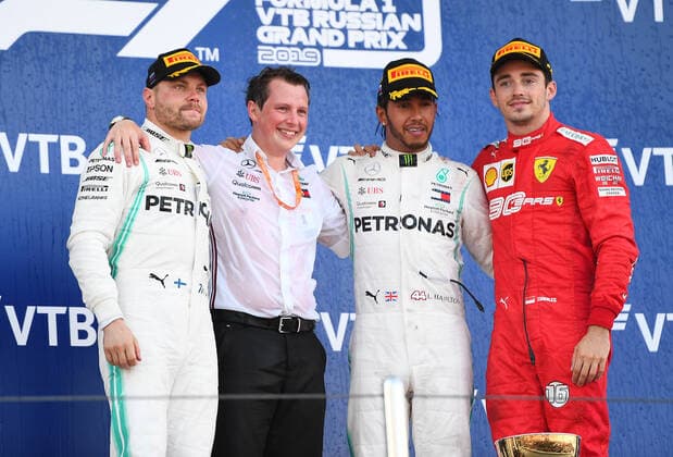 Podium Valtteri Bottas; Lewis Hamilton; Charles Leclerc, formula 1 GP, Russian in Sochi, 29.09.2019 Photo:mspb Jerry Andre Podium Valtteri Bottas; Lewis Hamilton; Charles Leclerc, formula 1 GP, Russian