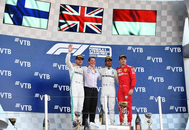 Podium Valtteri Bottas; Lewis Hamilton; Charles Leclerc, formula 1 GP, Russian in Sochi, 29.09.2019 Photo:mspb Jerry Andre Podium Valtteri Bottas; Lewis Hamilton; Charles Leclerc, formula 1 GP, Russian