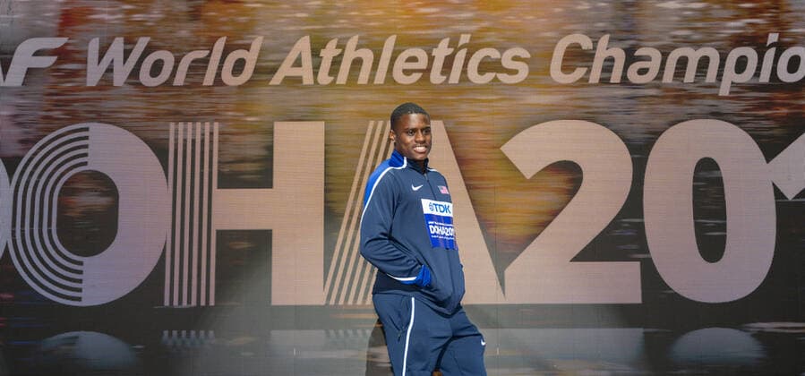 IAAF World Athletics Championships Doha 2019; Qatar, 29.09.2019 DOHA, QATAR - SEPTEMBER 29: Christian Coleman (USA) at the podest on day 3 of the IAAF World Athletics Championships Doha 2019 at the Khalifa International Stadium of Doha on 29.9.2019 in Arabian Peninsula Qatar. Copyright: xBEAUTIFULxSPORTS OliverxKremerx