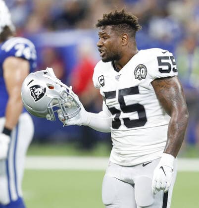 September 29, 2019, Indianapolis, IN, USA: Oakland Raiders outside linebacker Vontaze Burfict (55) is ejected from the game in the first half for an illegal hit against the Indianapolis Colts at Lucas Oil Stadium in Indianapolis on Sunday, Sept. 29, 2019. The Raiders won, 31-24. Oakland at Indianapolis - ZUMAm67_ 20190929_zaf_m67_010 Copyright: xSamxRichex