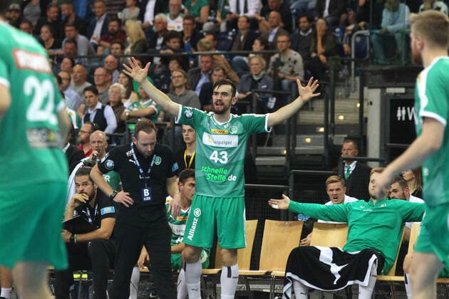DHB-Pokal, SC DHfK Leipzig vs. MT Melsungen, 01.10.19 Handball, Saison 2019 2020, DHB-Pokal, Achtelfinale: SC DHfK Leipzig vs. MT Melsungen am 01.10.19 in der Arena Leipzig. Im Bild: Marc ESCHE ( 43, SC DHfK Leipzig) Copyright: xBEAUTIFULxSPORTS JanxKaeferx