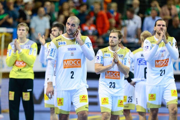 01.10.2019, xtgx, Handball DHB Pokal, Fuechse Berlin - SC Magdeburg emspor, v.l. Magdeburg um Zeljko Musa (Magdeburg, 2) enttäuscht, schaut enttäuscht, niedergeschlagen, disappointed Berlin