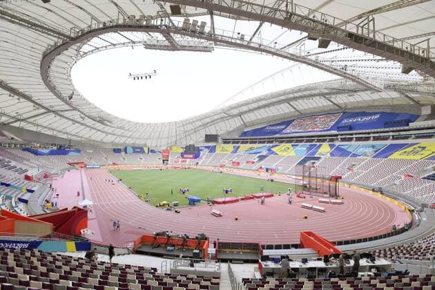 Khalifa International Stadium Photo taken on Sept. 27, 2019, shows Khalifa International Stadium in Doha, the venue of the world athletics championships this year. 