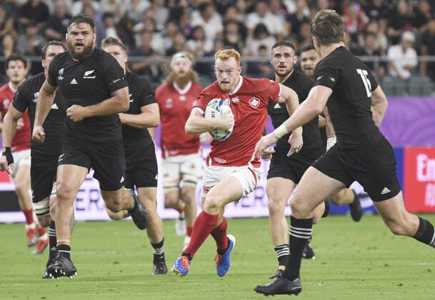 Rugby World Cup in Japan: N.Z. v Canada Peter Nelson of Canada runs with the ball during the first half of a Rugby World Cup Pool B match against New Zealand on Oct. 2, 2019, in Oita, southwestern Japan. 