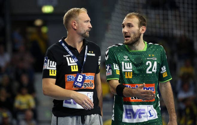 Handball, DHB-Pokal: Rhein-Neckar-Löwen - FrischAuf Göppingen, Achtelfinale am 02.10.2019, Saison 2019 20, ZmdZ, göppingen, pokal, loewen, Trainer Hartmut Mayerhoffer (FrischAuf Goeppingen), Marcel Schiller (24, Goeppingen), Rhein-Neckar-Löwen - FrischAuf Goeppingen