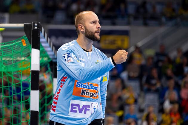 Mannheim, Deutschland 02. Oktober 2019: DHB Pokal - Achtelfinale - Rhein Neckar Löwen vs. Frisch Auf Göppingen Urh Kastelic (Goeppingen) Jubel Freude Emotion Mannheim SAP Arena Baden-Württemberg Deutschland