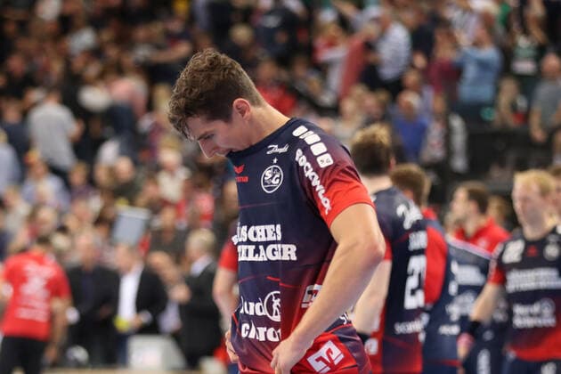SG Flensburg-Handewitt vs TSV Hannover-Burgdorf, DHB-Pokal Achtelfinale, Flensburg; 03.10.19 Enttaeuschung bei Marius Steinhauser (SG Flensburg-Handewitt, 19) Copyright: xBEAUTIFULxSPORTS MarioxM.xKobergx