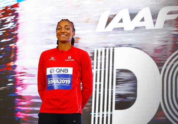 DOHA, QATAR - OCTOBER 04 : Nafissatou Thiam (Bel) - pictured during the women heptathlon medal ceremony of the17th IAAF World Athletics championships from september 27 till october 6, 2019 in Doha, Khalifa stadium,Qatar, 04 10 2019. ATHLETISME : Championnats du monde IAAF - Doha - 04 10 2019 PHOTONEWS PANORAMIC 