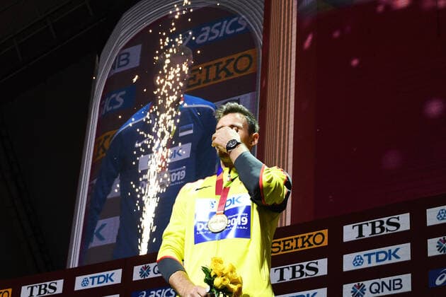Doha, IAAF, Leichtathletik, athletics, Track and Field, World athletics Championships 2019 Doha, Leichtathletik WM 2019 Doha, 27.09-06.10.2019, Khalifa International Stadium Doha, Zehnkampf Männer, Siegerehrung Niklas Kaul Deutschland , Goldmedaille