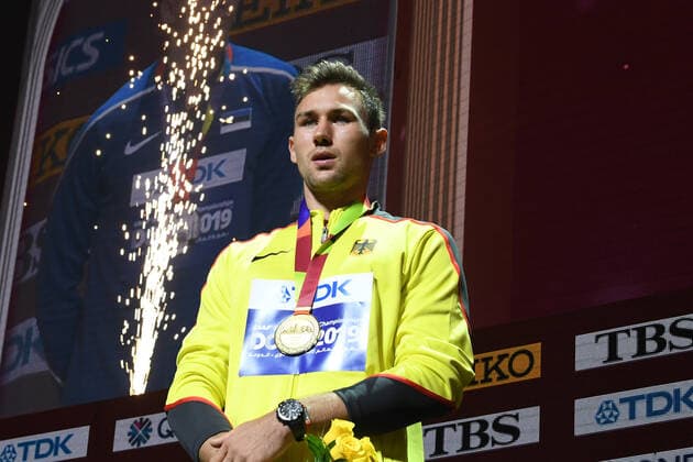 Doha, IAAF, Leichtathletik, athletics, Track and Field, World athletics Championships 2019 Doha, Leichtathletik WM 2019 Doha, 27.09-06.10.2019, Khalifa International Stadium Doha, Zehnkampf Männer, Niklas Kaul mit Goldmedaille