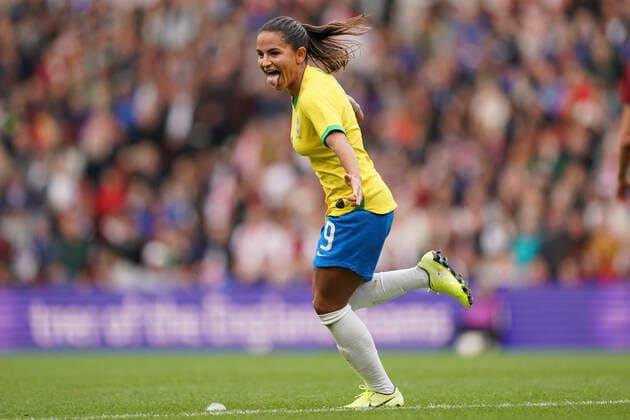 MIDDLESBROUGH, ENGLAND - OCTOBER 05: Oliveira Debora Debinha scores and celebrates her brace during the International Women s friendly between England Women and Brazil Women at Riverside Stadium, on October 05, 2019 in Middlesbrough , England. (Photo by Daniela Porcelli SPP) Copyright: xDanielaxPorcellix SPPDP-ENGBRA0510-17
