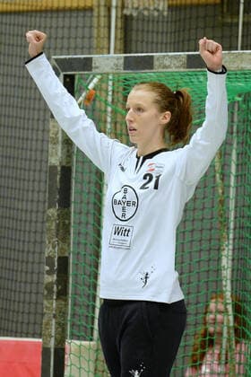 Jubel bei Nele Kurzke (Torfrau Bayer 04 Leverkusen) ,GER, HSG Bad Wildungen Vipers - Bayer 04 Leverkusen, DHB Pokal, Handball, Frauen, 05.10.2019, GER, HSG Bad Wildungen Vipers - Bayer 04 Leverkusen, Handball, DHB Pokal Frauen, 05.10.2019 Bad Wildungen Copyright: xEIBNER RolandxSippelx EP_RSL