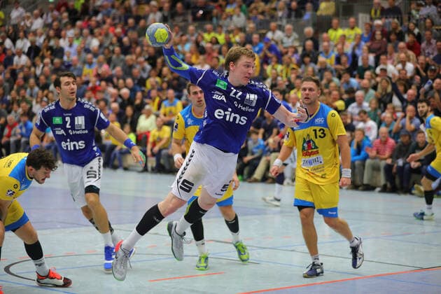 2. HBL, HSG Konstanz - EHV Aue 30:27. Petr Slachta (AUE) beim Wurf. HSG Konstanz - EHV Aue, 05.10.2019 Konstanz Copyright: xEIBNER PeterxPisax EP_EER
