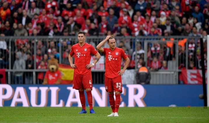 05.10.2019, Fussball 1. Bundesliga 2019 2020, 7.Spieltag, FC Bayern München - TSG Hoffenheim, in der Allianz-Arena München. v.i: Niklas Süle (FC Bayern München), Joshua Kimmich (FC Bayern München) frustriert.