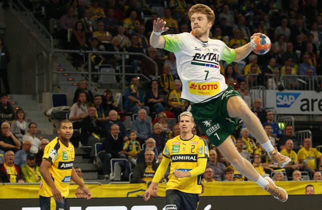 Handball, 1. Bundesliga: Rhein-Neckar-Löwen - HSG Wetzlar, 8. Spieltag am 06.10.2019, Saison 2019 20, ZmdZ, Kristian Bjornsen (7, HSG Wetzlar) erzielt das 14-19 gegen Andreas Palicka (12, Torwart, Rhein Neckar Löwen) für Wetzlar, Rhein-Neckar-Löwen - HSG Wetzlar