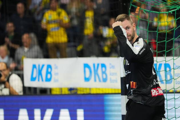 Handball Bundesliga: Rhein-Neckar Loewen vs. HSG Wetzlar Mannheim, Deutschland 06. Oktober 2019 - 8. Spieltag der Liqui Moly Handball Bundesliga: Torwart Andreas Palicka (Loewen), Aktion Einzelbild Gestik Geste gestikuliert Mimik starker Gesichtsausdruck Emotion