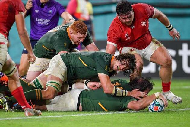 Rugby Union - 2019 Rugby World Cup - Pool B: South Africa vs. Canada South Africa s Frans Malherbe scores his sides tenth try, at Kobe Misaki Stadium, Kobe City. COLORSPORT ASHLEY WESTERN 