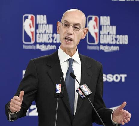 NBA, Basketball Herren, USA Commissioner Adam Silver U.S. National Basketball Association Commissioner Adam Silver speaks at a press conference, PK, Pressekonferenz at Saitama Super Arena, Japan, on Oct. 8, 2019, after China sharply reacted to Houston Rockets General Manager Daryl Morey s pro-Hong Kong tweet. 