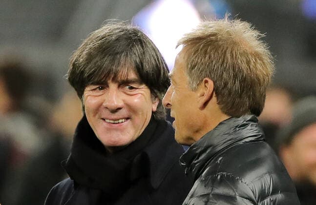 Trainer Joachim Löw, Jürgen Klinsmann vor dem Spiel Fußball Fussball Testspiel Länderspiel Nationalmannschaft DFB Herren Saison 2019 2020 09.10.2019 Deutschland GER vs. Argentinien ARG DFL regulations prohibit any use of photographs as image sequences and or quasi-video.