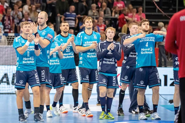 SG Flensburg-Handewitt vs HC PPD Zagreb, Handball, VELUX EHF Champions League Gruppenphase, Flensburg; 09.10.19 Jubel nach Sieg Copyright: xBEAUTIFULxSPORTS MarioxM.xKobergx
