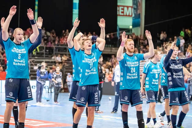 SG Flensburg-Handewitt vs HC PPD Zagreb, Handball, VELUX EHF Champions League Gruppenphase, Flensburg; 09.10.19 Jubel nach Sieg Copyright: xBEAUTIFULxSPORTS MarioxM.xKobergx