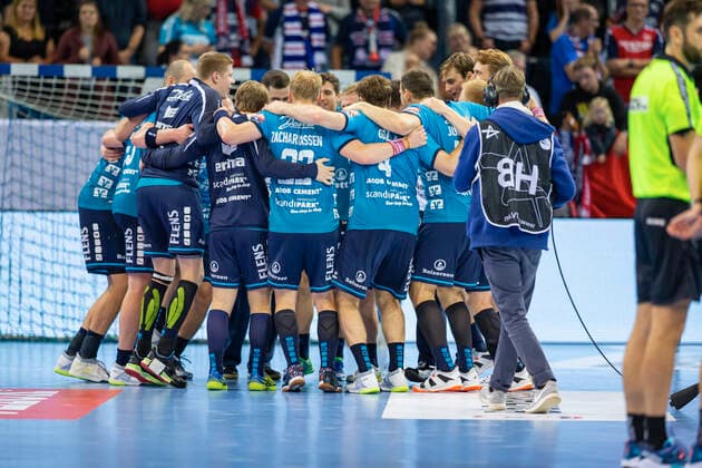 SG Flensburg-Handewitt vs HC PPD Zagreb, Handball, VELUX EHF Champions League Gruppenphase, Flensburg; 09.10.19 Jubel nach Sieg Copyright: xBEAUTIFULxSPORTS MarioxM.xKobergx