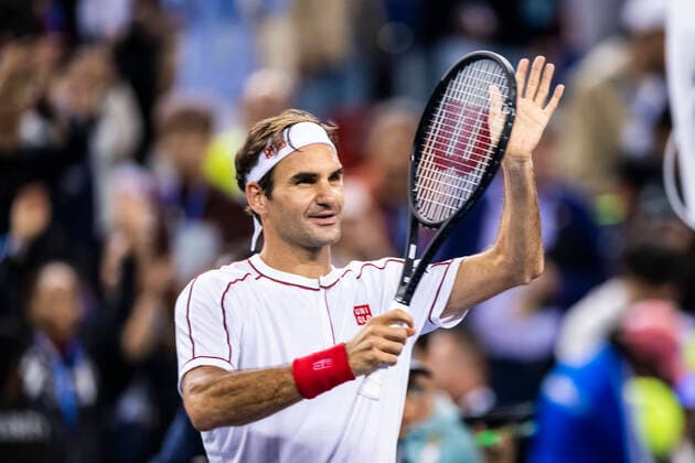 Swiss professional tennis player Roger Federer competes against Belgian professional tennis player David Goffin during the third round of 2019 Rolex Shanghai Masters, in Shanghai, China, 10 October 2019. Belgian professional tennis player David Goffin was defeated by Swiss professional tennis player Roger Federer with 0-2 at the third round of 2019 Rolex Shanghai Masters, in Shanghai, China, 10 October 2019.