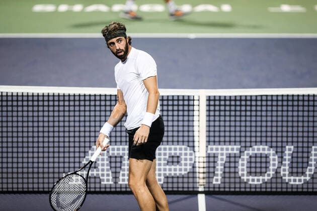 Georgian professional tennis player Nikoloz Basilashvili competes against Austrian professional tennis player Dominic Thiem during the third round of 2019 Rolex Shanghai Masters, in Shanghai, China, 10 October 2019. Georgian professional tennis player Nikoloz Basilashvili was defeated by Austrian professional tennis player Dominic Thiem with 0-2 at the third round of 2019 Rolex Shanghai Masters, in Shanghai, China, 10 October 2019.