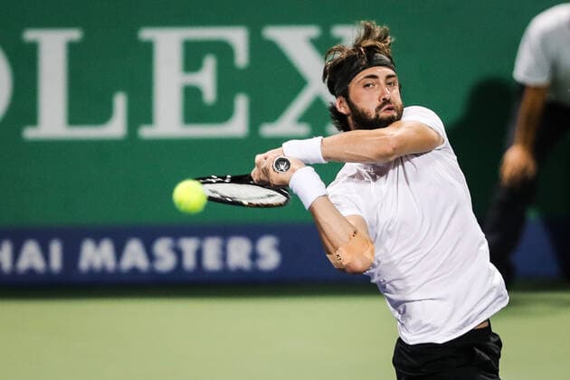Georgian professional tennis player Nikoloz Basilashvili competes against Austrian professional tennis player Dominic Thiem during the third round of 2019 Rolex Shanghai Masters, in Shanghai, China, 10 October 2019. Georgian professional tennis player Nikoloz Basilashvili was defeated by Austrian professional tennis player Dominic Thiem with 0-2 at the third round of 2019 Rolex Shanghai Masters, in Shanghai, China, 10 October 2019.
