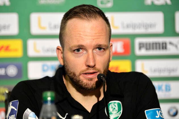 LIQUI MOLY Handball-Bundesliga 2019 2020, 9. Spieltag, SC DHfK Leipzig vs. HBW Balingen-Weilstetten (10.10.2019) Andre Haber (Trainer SC DHfK Leipzig) spricht auf der Pressekonferenz nach dem Handball-Bundesliga-Spiel Leipzig gegen Balingen-Weilstetten Leipzig Sachsen Deutschland Arena Leipzig