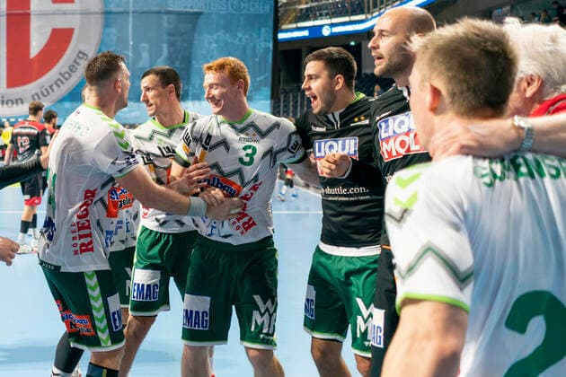 10.10.2019 Handball, 1. Bundesliga: HC Erlagen - FRISCH AUF! Goeppingen, 3. Spieltag, Saison 2019 20 - Handball, 1 Bundesliga HC Erlagen - HHC Erlagen - FRISCH AUF! Goeppingen, 3 Matchday on 10 10 2019, Season 2019 20 Jubel Copyright: HMBxMedia BorisxSchumacher