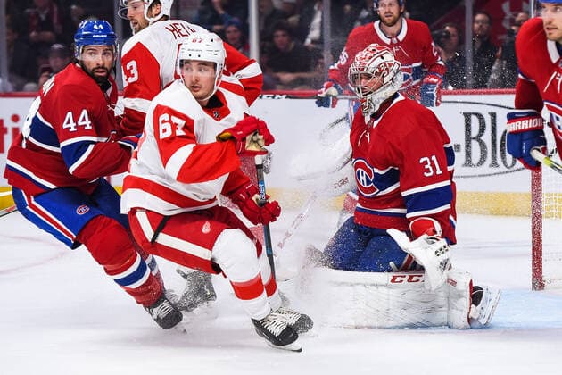 NHL, Montreal Canadiens - Detroit Red Wings MONTREAL, QC - OCTOBER 10: Montreal Canadiens goalie Carey Price (31) gets snowed in during the Detroit Red Wings versus the Montreal Canadiens game on October 10, 2019, at Bell Centre in Montreal, QC (Photo by David Kirouac Icon Sportswire) NHL, Eishockey Herren, USA OCT 10 Red Wings at Canadiens Icon191010023